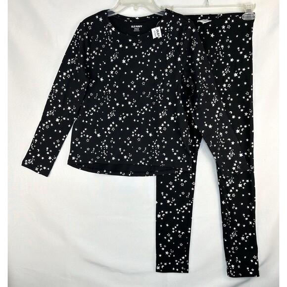 Old Navy Girls Softest Tee Black Long Sleeve Silver Moon Stars Leggings Outfit - Picture 1 of 6